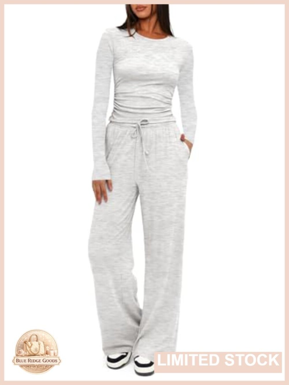 Women's 2 Piece Lounge Set Cropped Ruch Top Wide Leg Pants WFH Travel